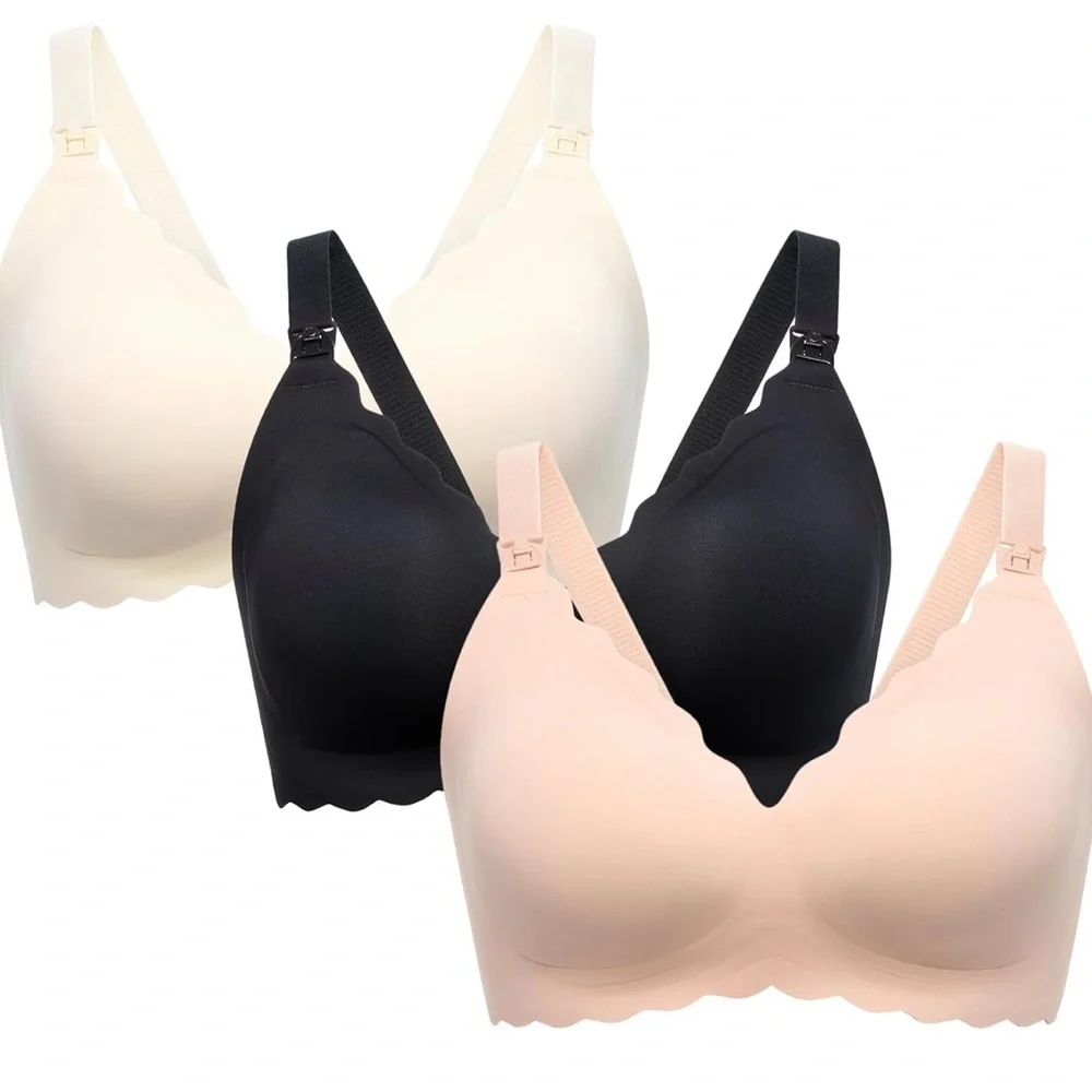 MomCozy Elegant Women's Nursing Bra Trio - Black, Cream, Tan. 2XL - Picture 1 of 8